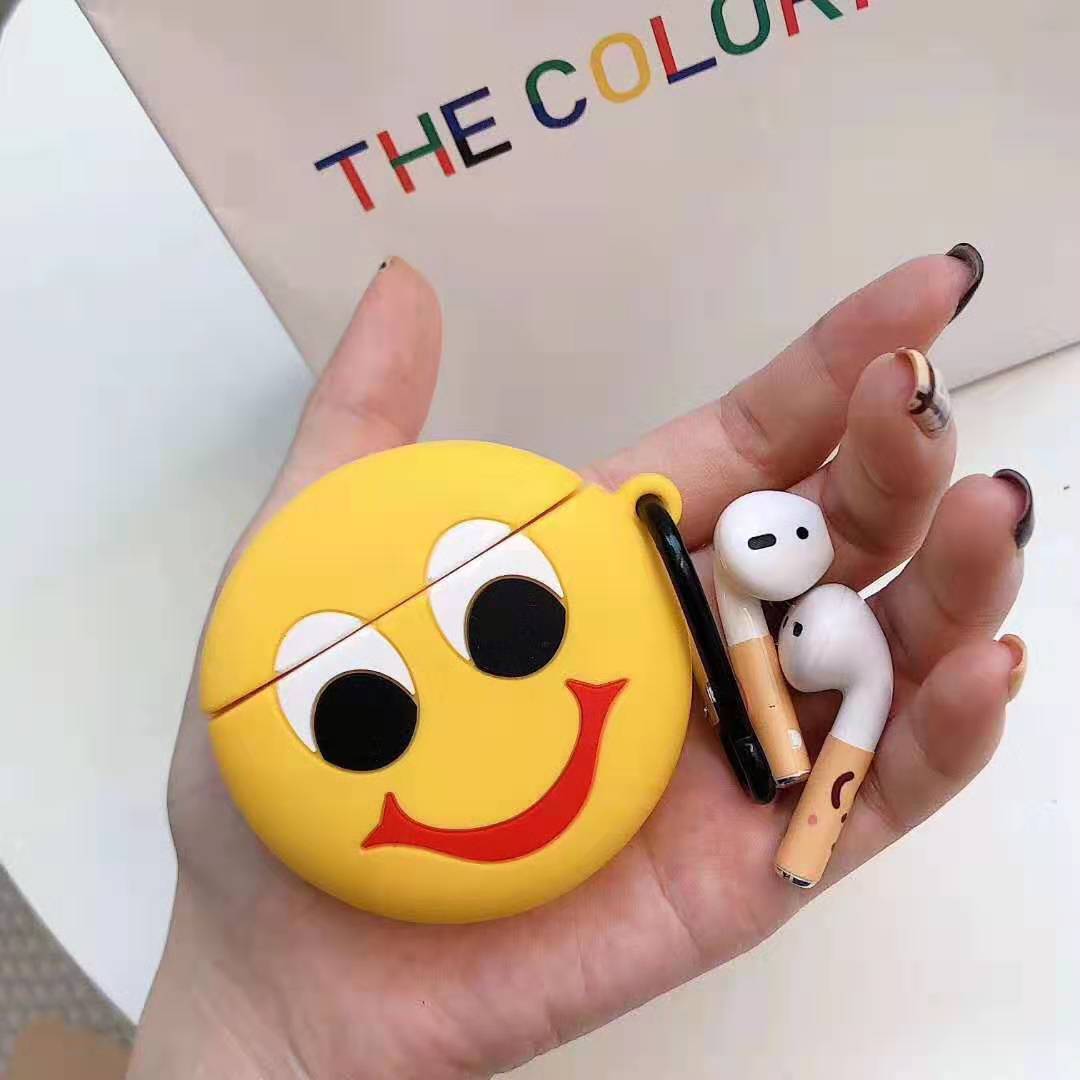 Cute Design Cartoon Silicone Cover Skin for Airpod (1 / 2) Charging Case (Emoji Smile Face)